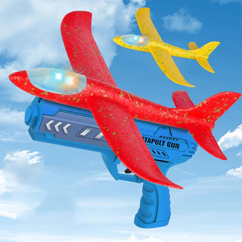 2 in 1 Kids LED Airplane Launcher ToyGun | Foam Flying Glider Aeroplane | Outdoor Fun Catapult Aircraft Toy