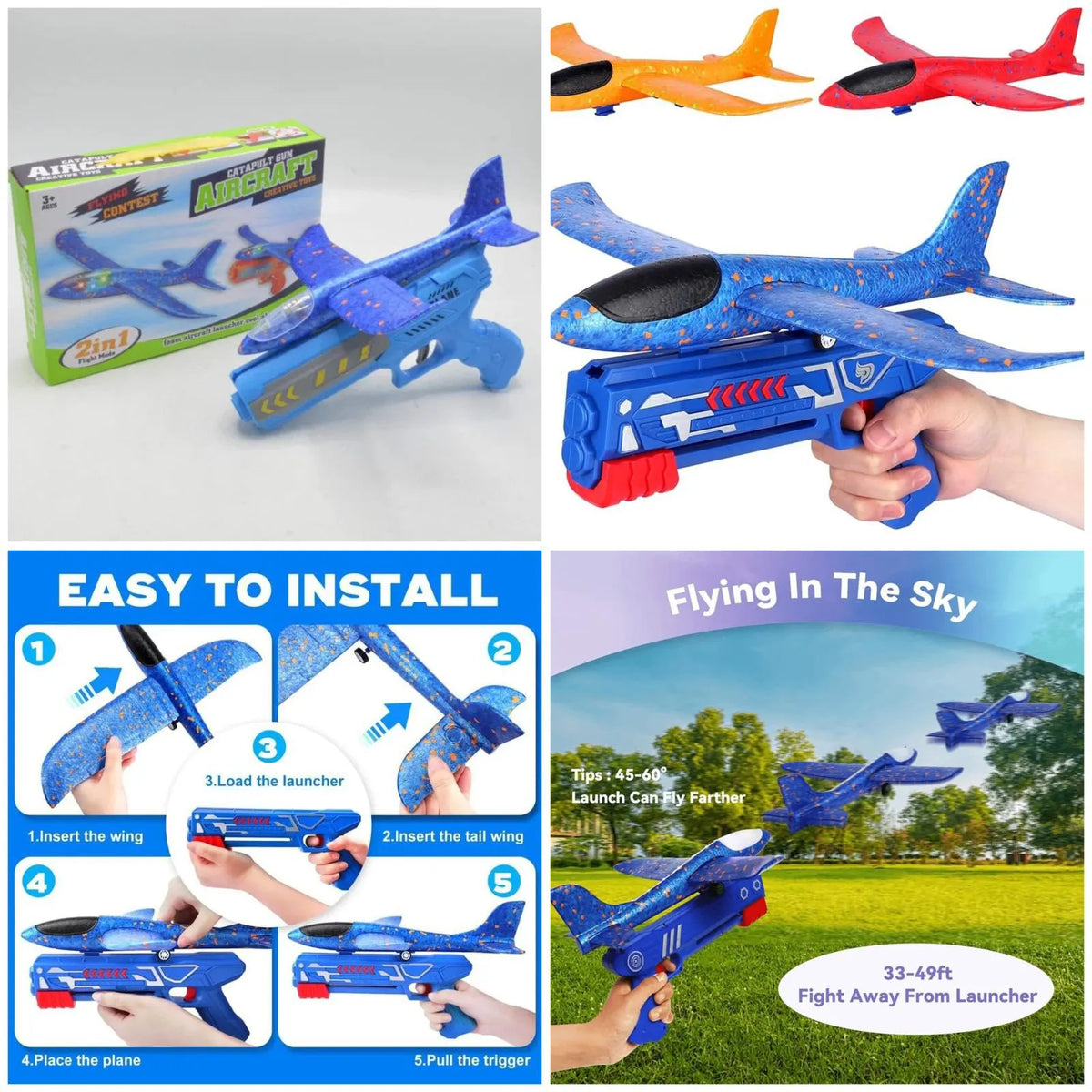 2 in 1 Kids LED Airplane Launcher ToyGun | Foam Flying Glider Aeroplane | Outdoor Fun Catapult Aircraft Toy