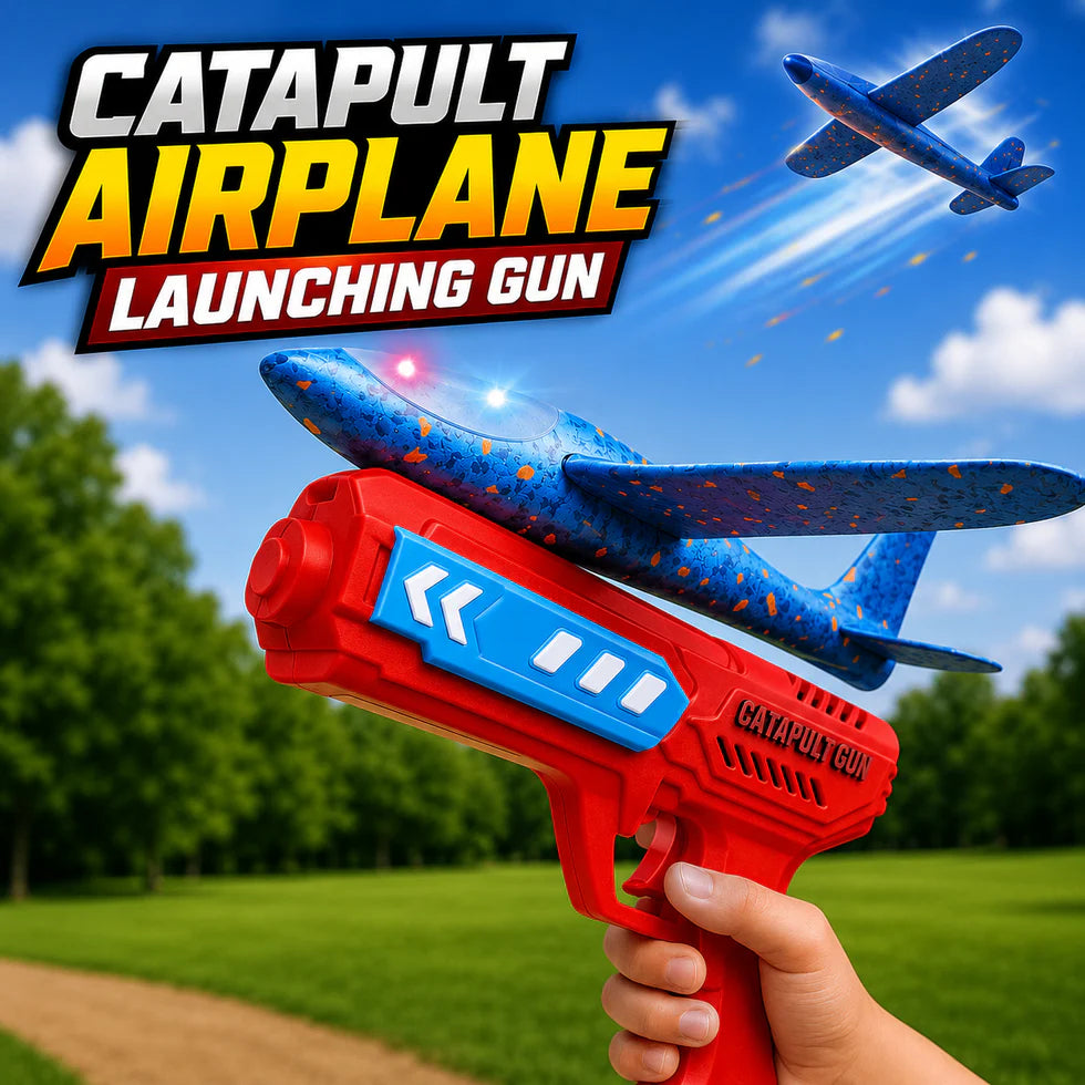 2 in 1 Kids LED Airplane Launcher ToyGun | Foam Flying Glider Aeroplane | Outdoor Fun Catapult Aircraft Toy